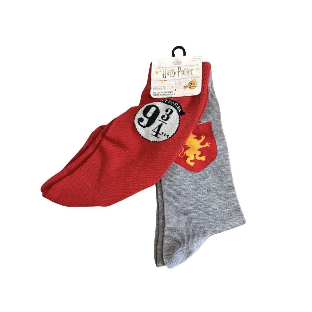 Harry Potter Platform 9 3/4 Socks 2 Pair Hogwarts Gryffindor Red Gray New